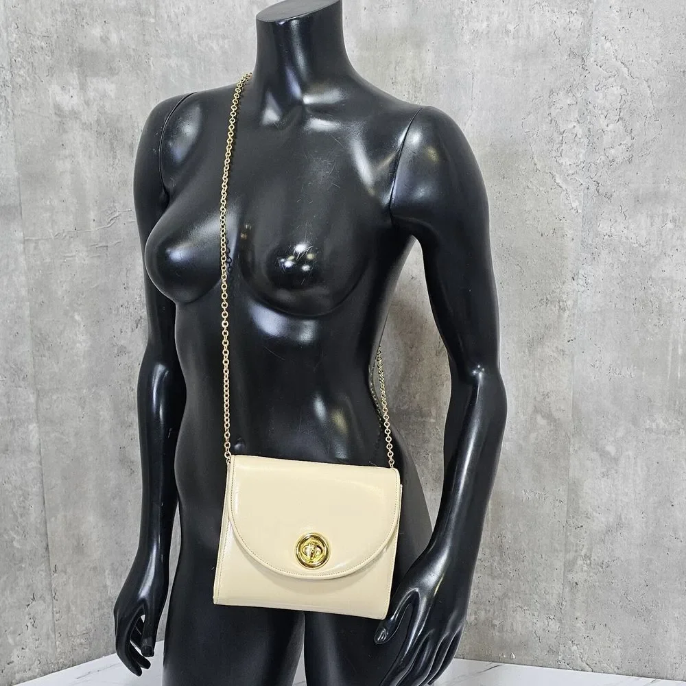 Vintage 60s Theodore Taupe Cream Mini‎ Leather Crossbody Bag with Gold Hardware